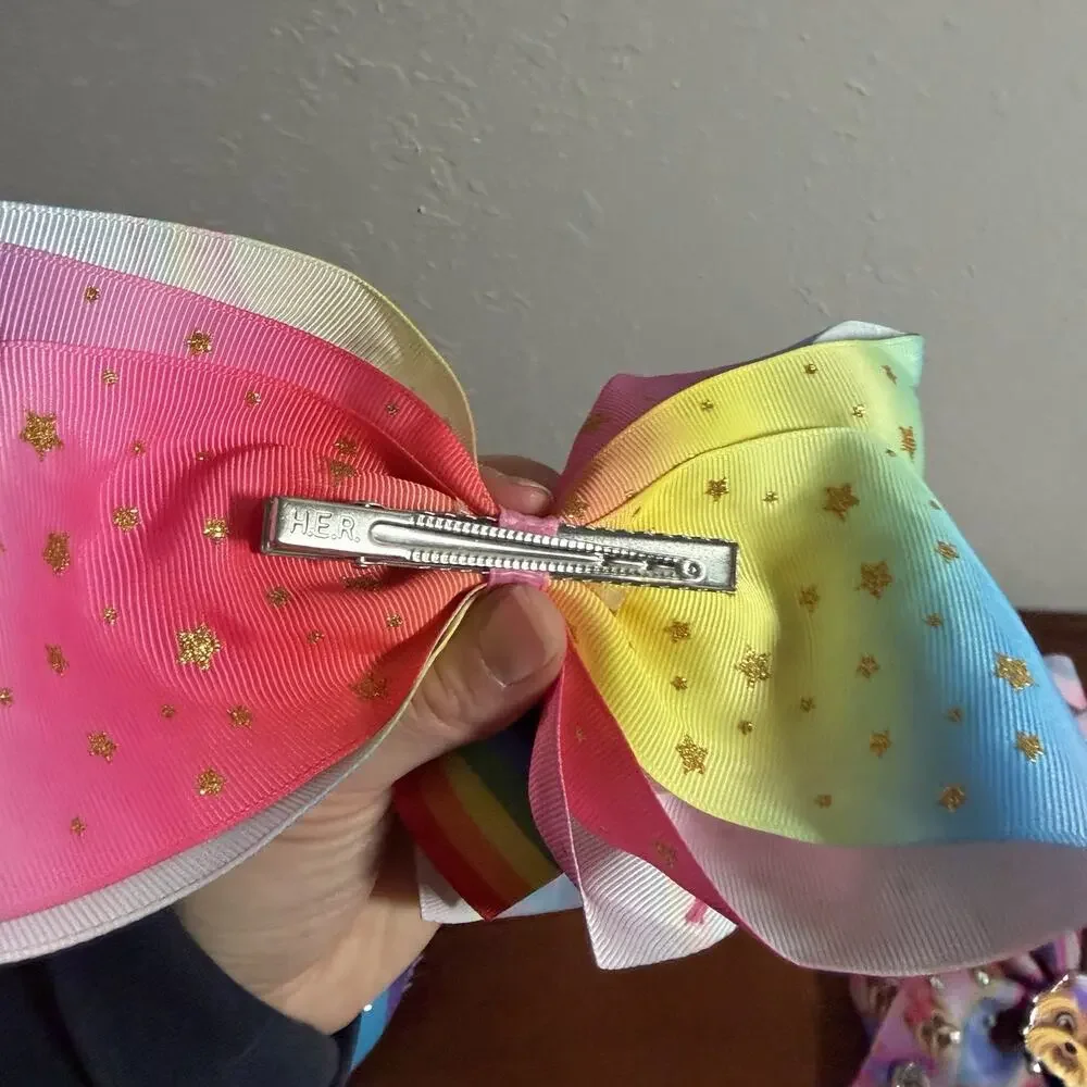 Lot of 7 Jojo Siwa Rainbow Multi Color Clip In Bows 5 Large, 2 Medium Size Girly